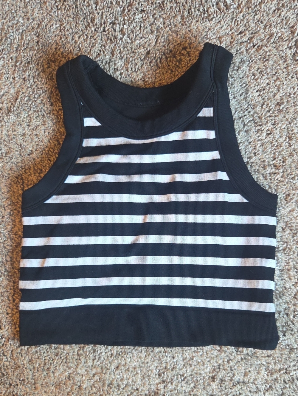 Striped Black and White Longline Sports Bra